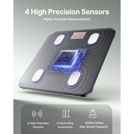 FITINDEX Smart Scale for Body Weight, Scale with BMI, Body Fat, Muscle Mass, Digital, Bathroom, Weighing, Bluetooth, Body Composition Monitor Health Analyzer with App, 400lb, Black