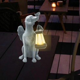 Dnoifne Angel Dog Memorial Statue with Solar Lamp, Pet Memorial Stone for Dogs, Angel Dog Memorial Gift, Dog Passing Away Gifts, Pet Loss Gift for Dog, Garden Resin Dog Ornament, Pets Grave Marker