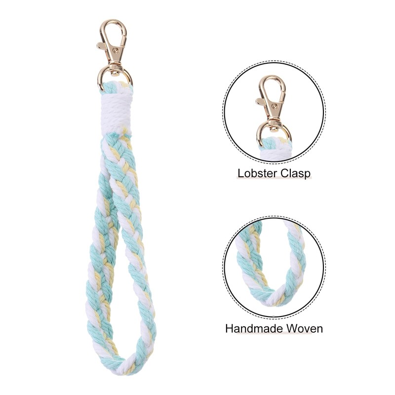 [PATIKIL] マクラメキーチェーン 手作りリストレットブレスレットキーチェーンキーリングホルダーキーリストランヤード 女性用 ライトブルーイエロー