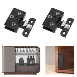 AWEN 2 Pcs Glass Doors Hinge Cupboard Showcase Wine Cabinet Clamp Ambry Gate Hinges Replacement Parts, Black