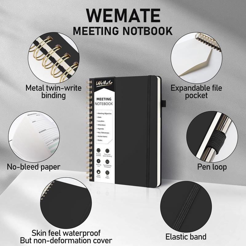 WEMATE Meeting Notebook for Work B5 (7"x10") - PU Leather