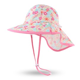 JANGANNSA Baby Sun Hat Boys Girls Infant Toddler Bucket Hat Kids Neck Flap Sun Protect Cap Beach (3-10 Years, Hotpink Daisy)