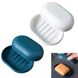 Travel Soap Case Box,2Pcs Soap Box,Soap Dish with Lid,Portable Shower Soap Box,Sealed soap dish with lid,for Home,Travel,Camping,Gym(Dark blue/white）
