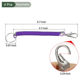 YOKIVE 4 Pcs Spiral Retractable Spring Coil Keychains, Home Stretch Cord Keys Rings for Keys Bags Wallets Cellphone (Purple, 6.7")