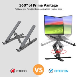 OMOTON 360° Rotating Laptop Stand Riser for Desk, Ergonomic Foldable Computer Stand Adjustable Height Angles for Collaborative Work, Easy Storage Fit Macbooks,All Laptops up to 16 inches, Black