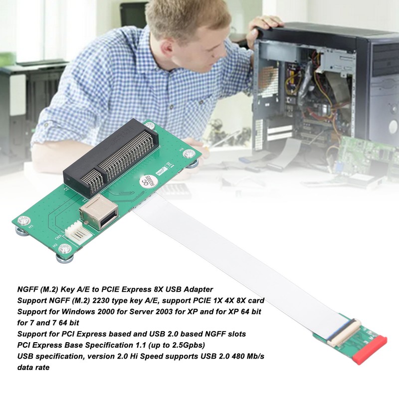 NGFF M.2 Key A/E to PCIE Express 8X USB Adapter