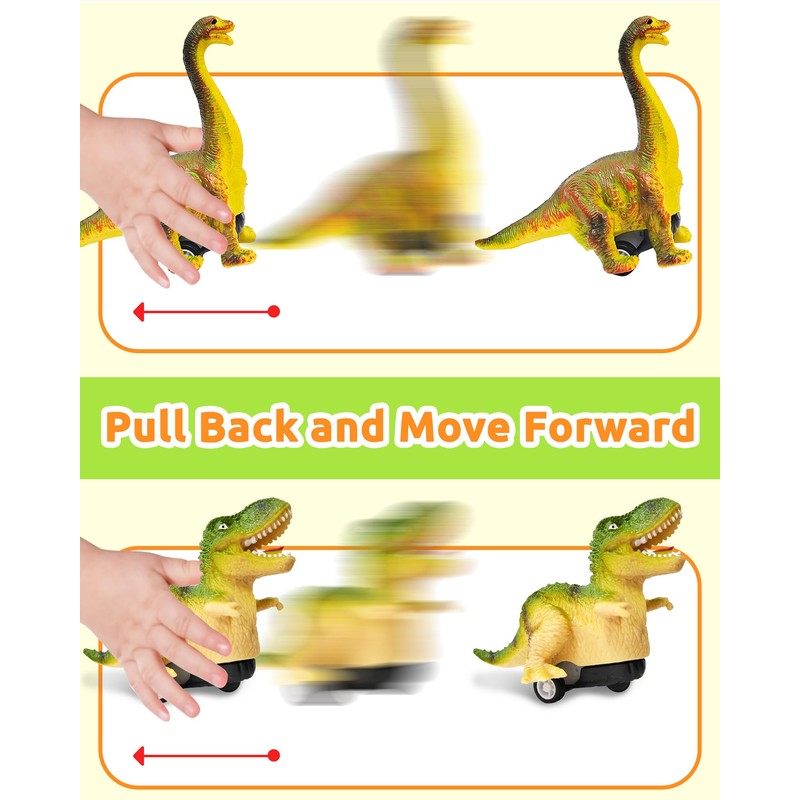 Greingways 4 Pack Dinosaur Pull Back Cars Prefilled Plastic Easter