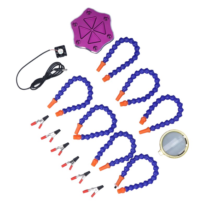 Helping Hand Soldering Station with 6 Flexible Arms USB Fan