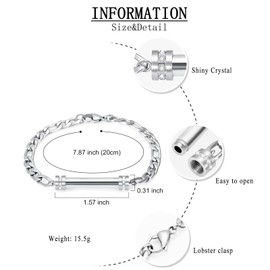 Hearbeingt Cylinder Cremation Jewelry Urn Bracelet for Ashes Crystal Memorial Bracelet for Women Girl Keepsake Bangle Ashes Holder(Silver)