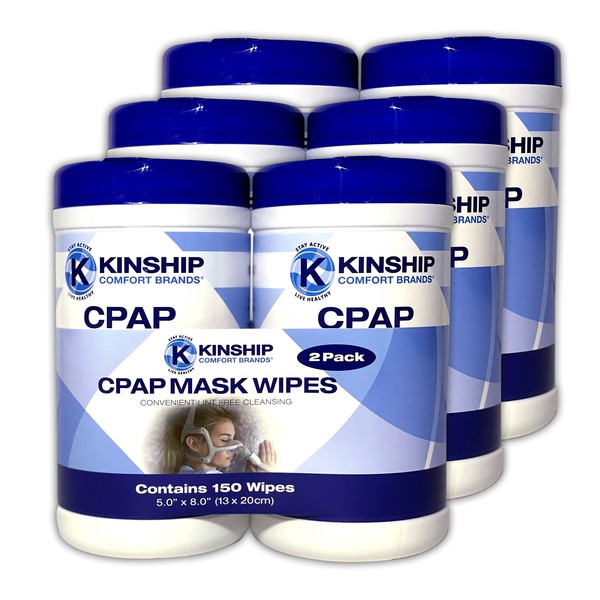 Kinship Comfort Brands CPAP Mask Cleaning Wipes Unscented & Lint Free | CPAP Wipes for Mask, CPAP Filters, CPAP Tubes and CPAP Machines | 450 Wipes | 6 Canisters