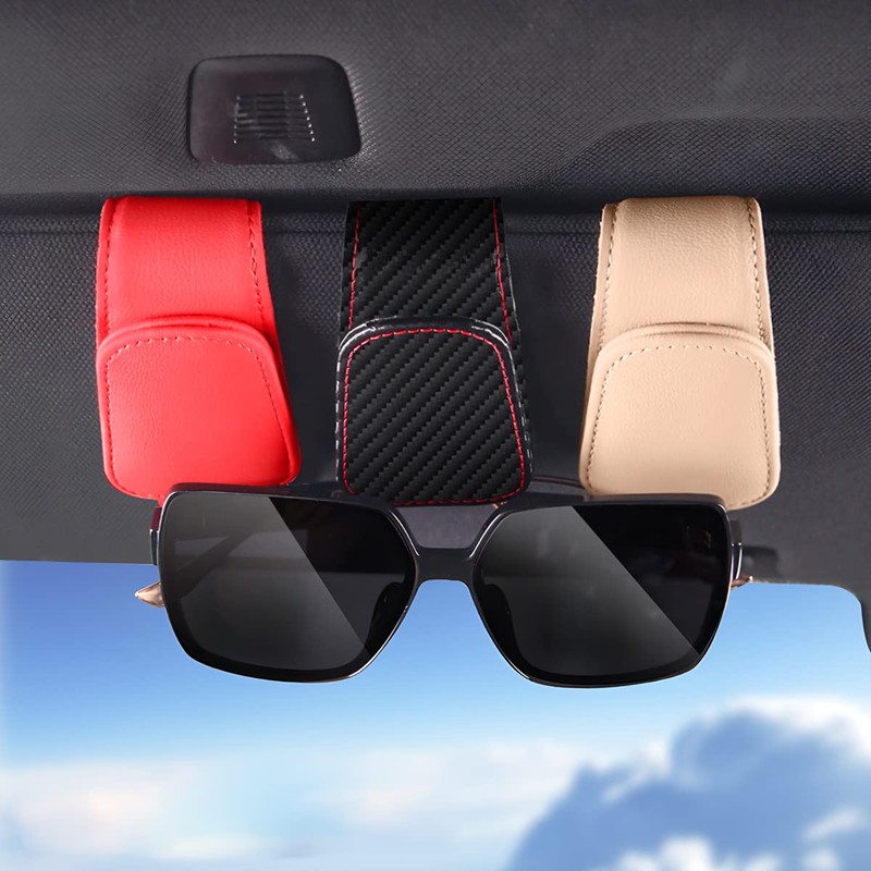 zipelo 2PCS Magnetic Leather Sun Visor Sunglasses Holders, Brown