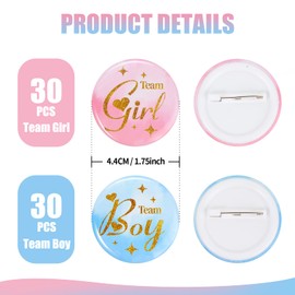 Gender Reveal Pins 60Pcs 4.4cm - Team Boy or Girl Pins, Boy or girl Gender Reveal Button Pins,Team boy Team Girl Gender Reveal Games Gender Reveal Decorations Ideas Party Favors -1.75 Inch
