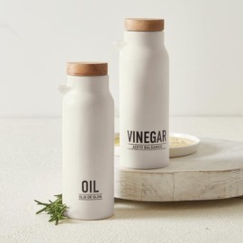 Santa Barbara Design Studio TableSugar Oil and Vinegar Bottle Set Gift Boxed Wood and Ceramic Oil/Vinegar Dispensers, 2-Pieces, Matte White