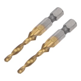sourcing map Combination Drill and Tap Bit, 1/4" Hex Shank M4 x 0.7 Metric Titanium Coated High Speed Steel 4341 Spiral Flute Drilling Tapping Tool 2pcs