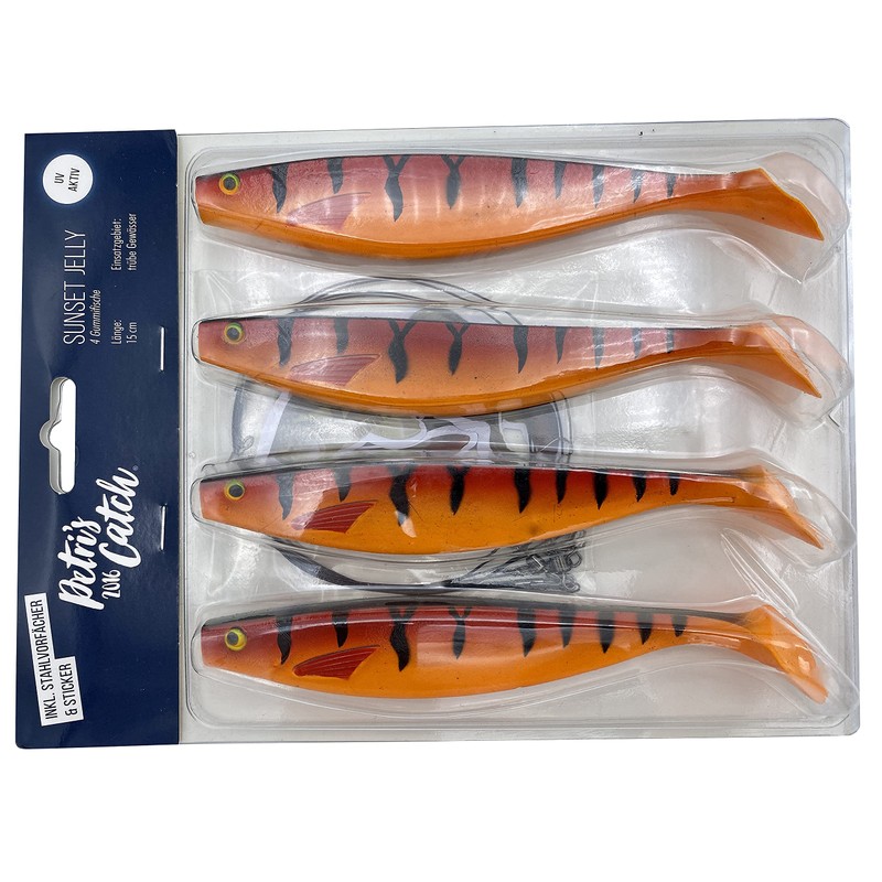 PetrisCatch Firetiger Red Rubber Fish Set + 4 Steel Leaders,