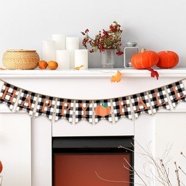AnyDesign Happy Fall Burlap Banner Plaid Pumpkin Banner Pre-Assembled Rustic Bunting Garland Autumn Harvest Celebration Hanging Decorations for Autumn Thanksgiving Party Decor Supplies