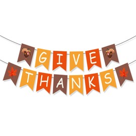 Thanksgiving Banner, Give Thanks Banner, Happy Thanksgiving Garland Bunting Banner for Thanksgiving Party Supplies Fireplace Mantle Decor