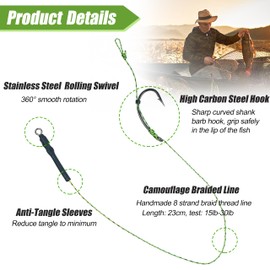 Carp Fishing Hair Rigs Kit, 18pcs Braided Thread Boilie Curved Barbed Carp Hook Braid Thread Line Rolling Swivel Carp Rigs with 3 Extender Boilie Bait Stops Carp Fishing Tackle Kit