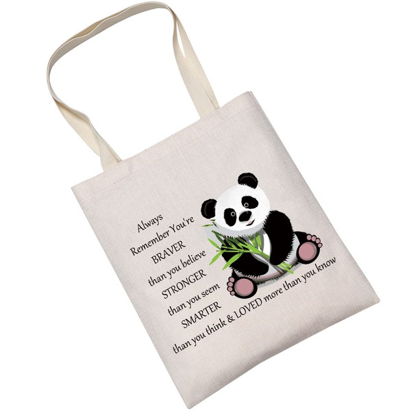 LEVLO Cute Panda Cosmetic Bag Inspired by Panda Gifts "You Are Braver" Stronger Smarter Than You Think Makeup Bag with Zipper for Women Girls, panda tote bag