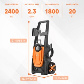 Giraffe Tools Pressure Washer, 2.3 GPM Electric Power Washer with 4 Quick-Connect Nozzles for Cars/Patios/Driveways/Fences