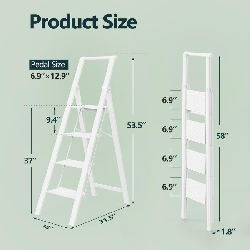 WOA WOA 4 Step Ladder, Ladders for Home, Anti-Slip Pedals,