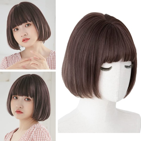BRIGHT LELE Natural Full Short Bob Wigs with Stright Bangs for Women Synthetic Hair Wig for Daily Party Cosplay Wig HF1273-KN