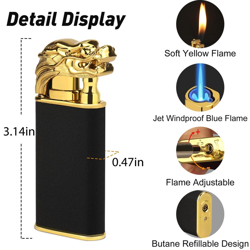 Magic Dual Flame Dragon Lighter, Butane Refillable Torch With Switchable