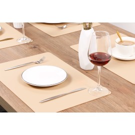 Wipeable Placemats Leather Table Mats Waterproof Heat-Resistant Easy to Clean for Dining Table Set Kitchen Table (2, Buff)