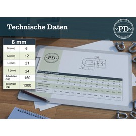 PD® Stainless Steel Shackle, 6 mm, D Ring Shekel Made of A4 Stainless Steel, Rustproof Bow Shackle, High Strength Stainless Steel Shackle Set for Tow Rope, Swing Attachment & More, Screw Shackle, D