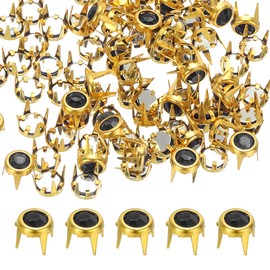 PATIKIL 6mm Rhinestone Stud, 70 Sets Metal Claw Beads Nailhead Rivet Decorative Refills Rivet for Leather Crafting for Decor Repair Clothing Belts Bags Shoes, Black Gold Tone