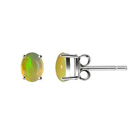 Franki Baker Sterling Silver & Iridescent Ethiopian Fire Opal Gemstone Oval Stud Earrings.