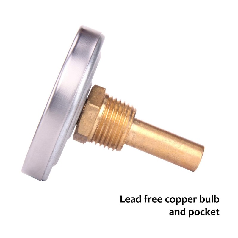 MEASUREMAN Hot Water Bi-Metal Thermometer, 2-1/2" Dial, 1-3/4" Lead-Free Brass