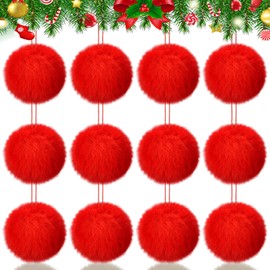 Gejoy 12 Pcs Red Furry Christmas Ball Ornaments for Xmas Tree Red Christmas Hanging Decorations Soft Faux Fur Pom Pom Ball Ornaments for Home Party Supplies Fireplace Mantel Wall Decor