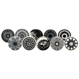 Craft Trade Knobs for Cabinets and Drawers Assorted Black Mandala Knobs Vintage Ceramic Door Knobs Mandala Kitchen Furniture Pull Handles Cabinets Cupboard for Wardrobe Home Interior Décor-Pack of 10