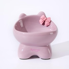 Kesago Elevated Neck Protection Cat Bowl .Cute cat Shape .Send a Bow DIY. Neck Protection to Prevent Vomiting (Keep Away from Black Chin) (Lotus Root Powder)
