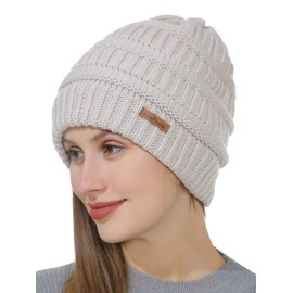 Belle Dame Winter Beanie Hat for Women Cable Knit Hat Winter Cap Fleece Lined Toque Skull Cap (HT507-BGE)