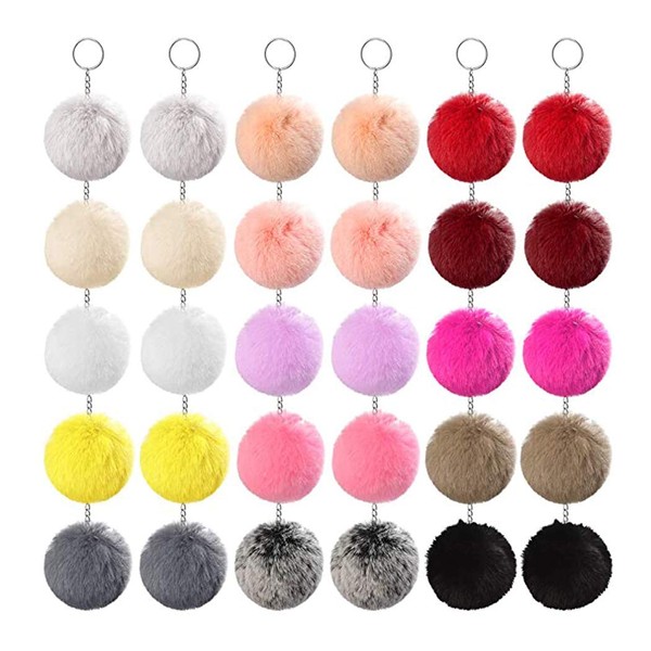Tongcloud 30pcs Faux Fur Ball Pom Poms Keychains - 15