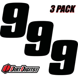 Dirt Digits DD53B-9 Black 5.5" High-Gloss Precision Die Cut Vinyl Number 9, 3 Pack