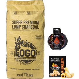 FOGO Super Premium Hardwood Lump Charcoal 35 Pound Bag, Fogostarters Natural Fire Starters and Blazaball Bundle