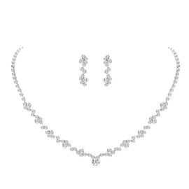 1 Piece Silver Rhinestone Necklace and Earring Set for Bride and Groom
