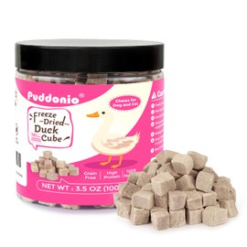 Puddonio Freeze Dried Cats & Dogs Raw Treats, All Natural Single Ingredient Duck Breast, High Protein Healthy Pet Training Treats or Food Topper, 3.5 oz
