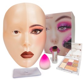 Laokiiy Makeup Mannequin Face with Practice Board, 5D Silicone Full Face Practice Eyelash Eye Shadow, for Emerging Makeup Artist, Beginners, Girl's Gift (Yellow)