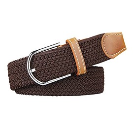 electromax Men Belts, Elastic Braided Stretch Belt with Covered Leather Buckle, for Men's Jeans, Trouser Belts (Coffee, L/XL)