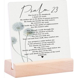 Umbrine Psalm 23 Sign Ceramic Table Plaque with Wooden Stand Desk Decorations, Scripture Signs for Home or Office Decor, The Lord is My Shepherd Sign Inspirational Quote, Christian Tabletop Sign