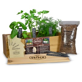 Indoor / Outdoor Herb Garden Kit - Classic Wood Planter Box with Herb Seeds, Plant Stakes and Expanding Wondersoil - 16" Hx 6" Wx 6" L(will fit in windowsill up to 6" deep) (Cedar Wood)
