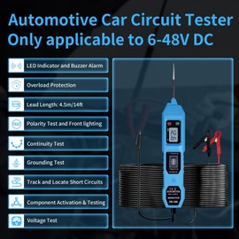 Circuit Tester, 6V-48V DC Power Circuit Probe Tester Voltage Tester with light, Automotive Circuit Tester for Voltage Test/Component Activation/Continuity Testing/Trailer Lights Testing