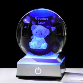 Ornalrist 2.36in. 3D Crystal Ball Engraved Bear and Forever Love Text with Space Base Gifts for Woman Her on Birthday, Romantic Presents for Wife Girlfriend, Figurine Collection for Home Decor
