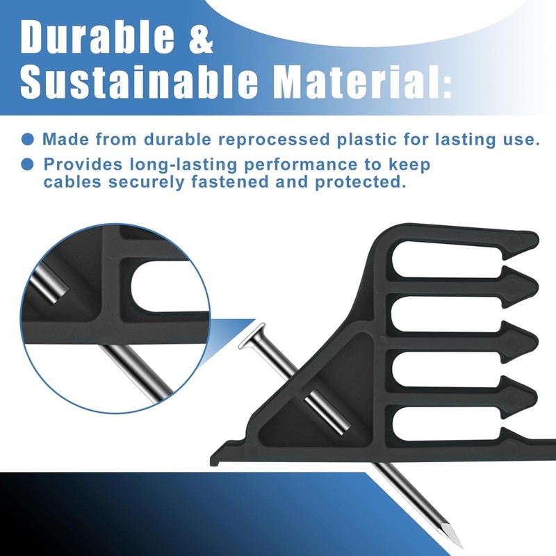 100Pcs Cable Stackers, Cable Staples Clips with Steel Nails, Electrical