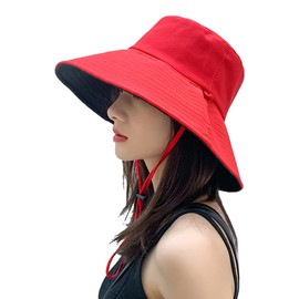 Azurte Women's Bucket Hat, 4 Colors, Drawstring Included, Foldable, Reversible Hat, red
