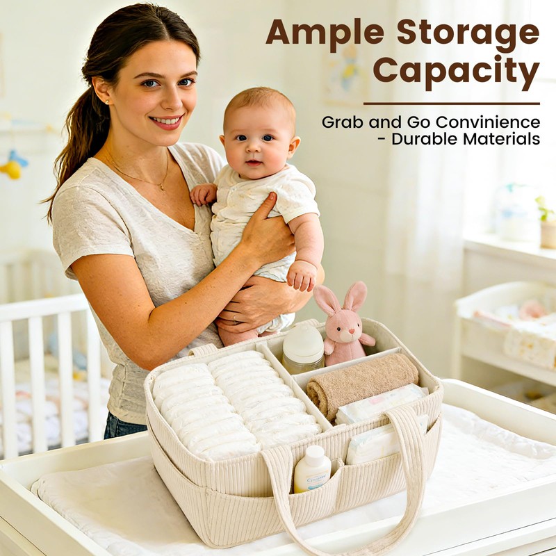 Monemey Organizer Fasciatoio per Neonati, con Scomparti e Maniglie, Beige